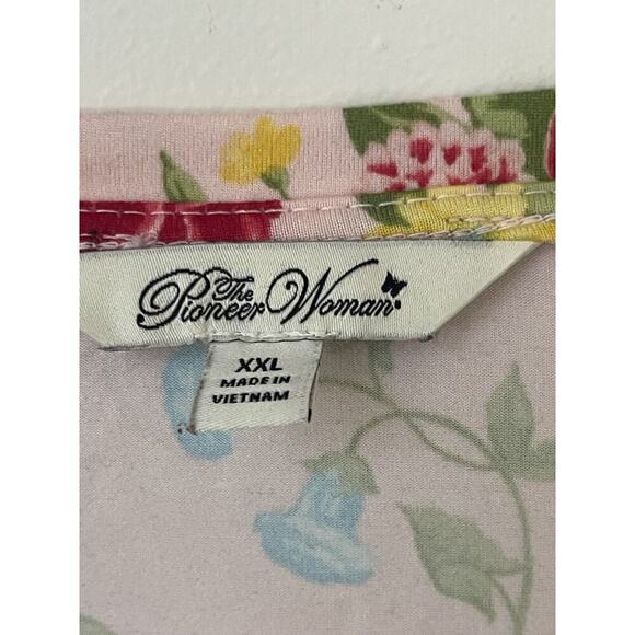 Pioneer Woman 3/4 Sleeve XXL Pink Red Floral V-Neck Top T-Shirt Cotton Blend - Picture 5 of 10